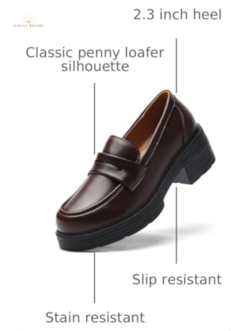 Faux Leather Chunky Platform Penny Loafers Block Heel Slip-On Business Casual - Picture 2 of 6